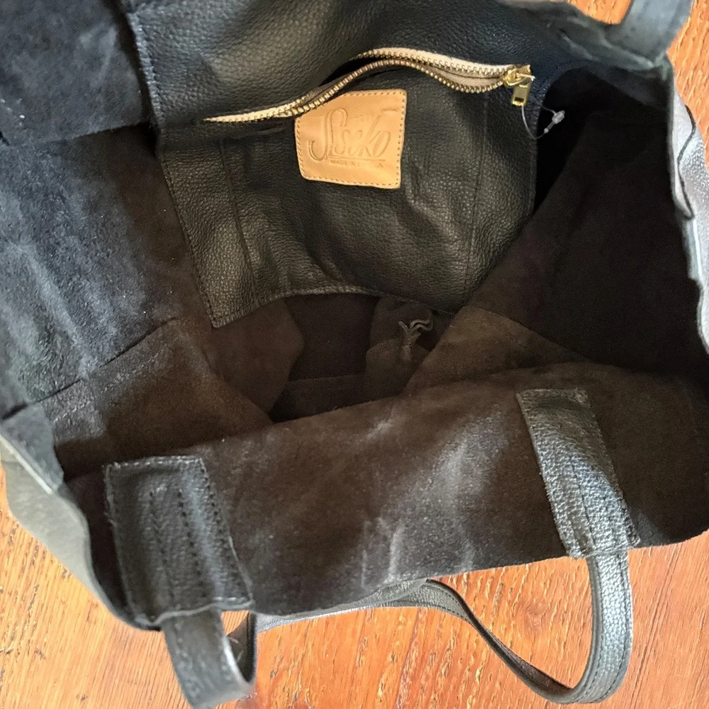 Sseko Leather Tote Bag in Black with Flaw